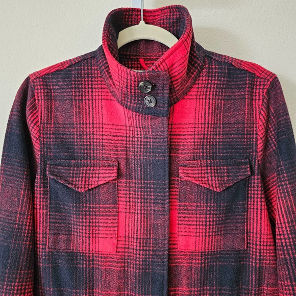 LEVI'S Women's Red & Black Plaid Wool Blend Zipper and Snap Button Jacket Sz S - Picture 6 of 16